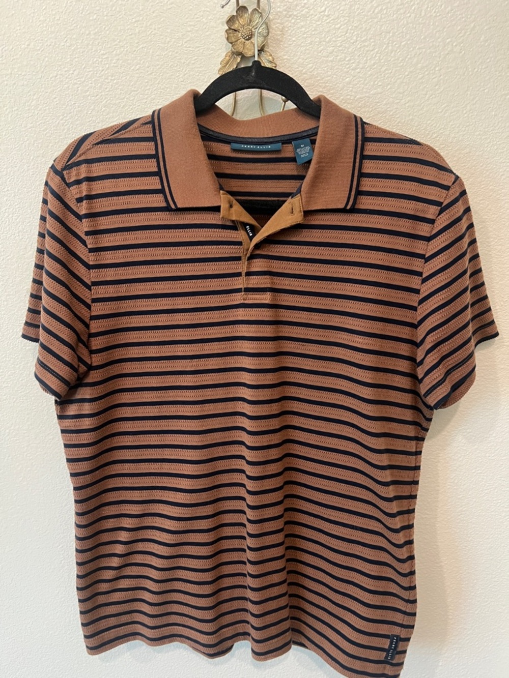Perry Ellis Tan and Black Striped Polo